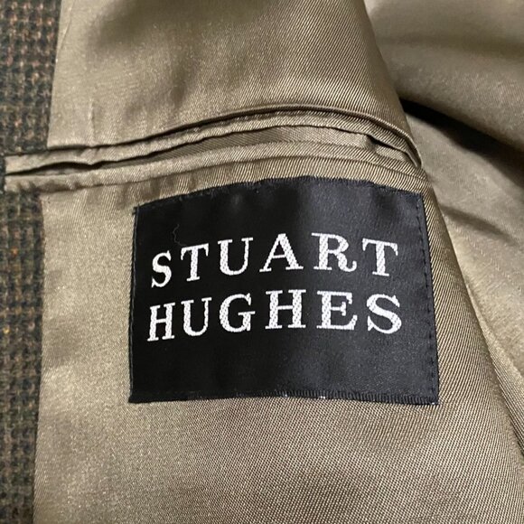 Stuart Hughes Men’s Blazer Sport Coat 44L Brown Houndstooth Elbow Patch Wool - Picture 3 of 16